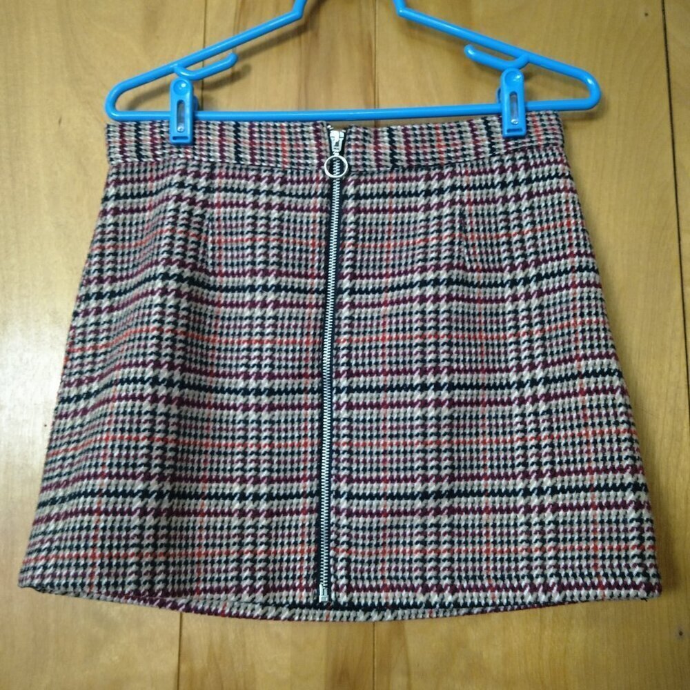 Forever 21 Zip Front Plaid Mini A-Line Skirt Lined Academia Preppy Size 28